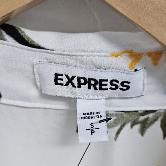 Express Shirt Women's Small White Floral Sheer Collard Top Business Casual - Picture 11 of 14